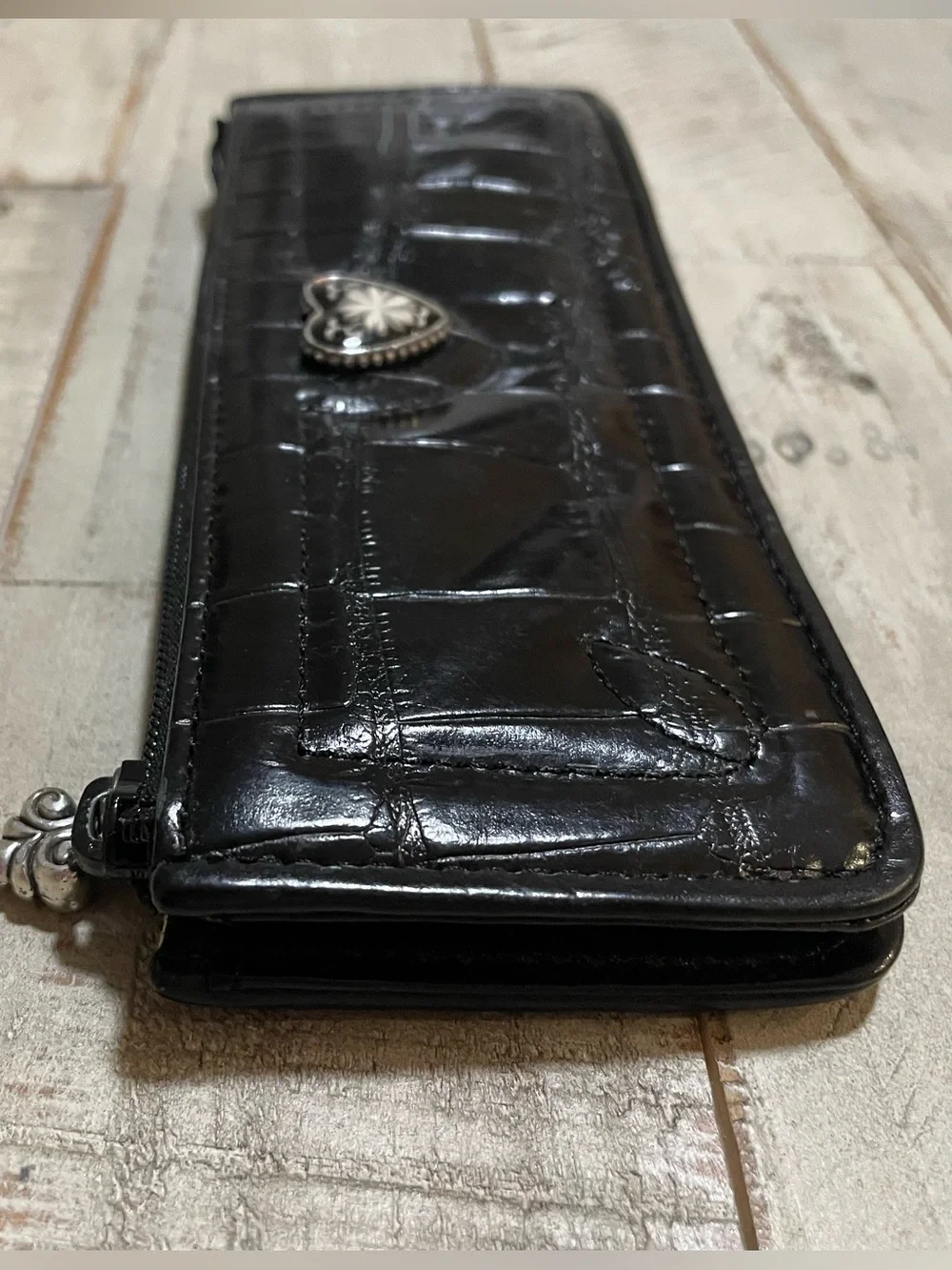 Brighton Black Croc-Embossed Wallet with Heart Accent